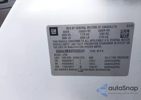 2015 GMC Terrain Sle-1 из США, поврежденный, VIN 2GKALMEKXF6266241